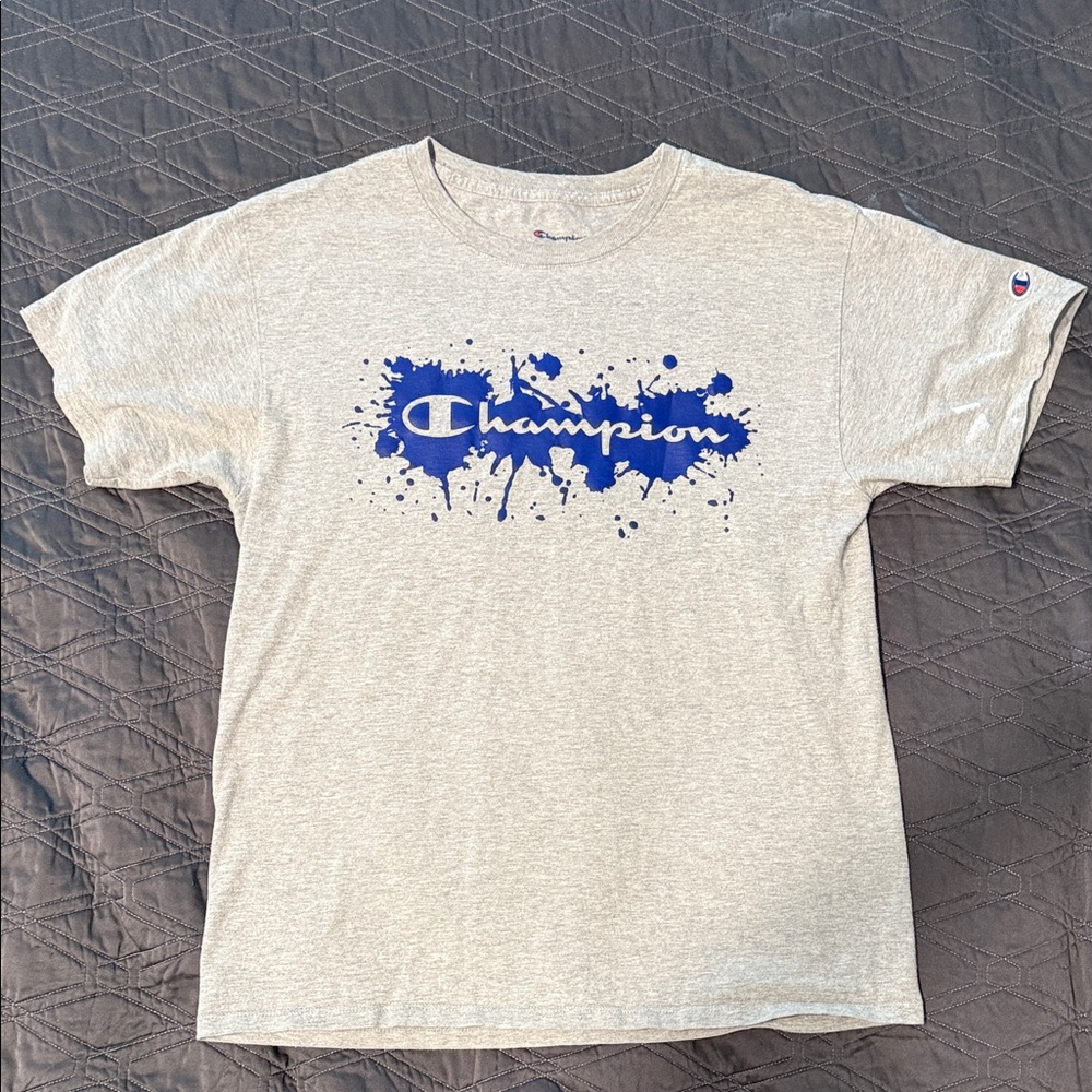 Champion Men's Heather Gray Tee with Blue Graphic